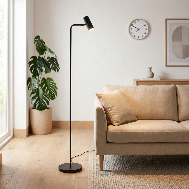 Lampadar negru modern, Carlos, con întrerupător