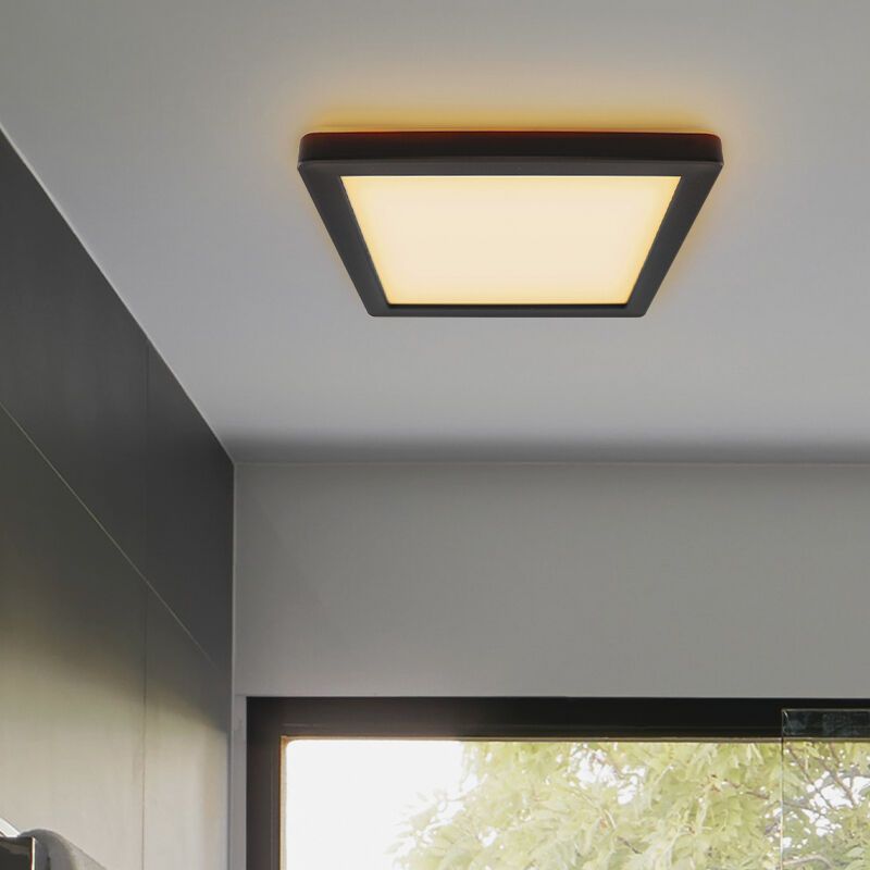 Plafonieră baie neagră din plastic, Shivani, 8W, LED 3000K, IP44 Plafonieră baie neagră din plastic, Shivani, 8W, LED 3000K, IP44