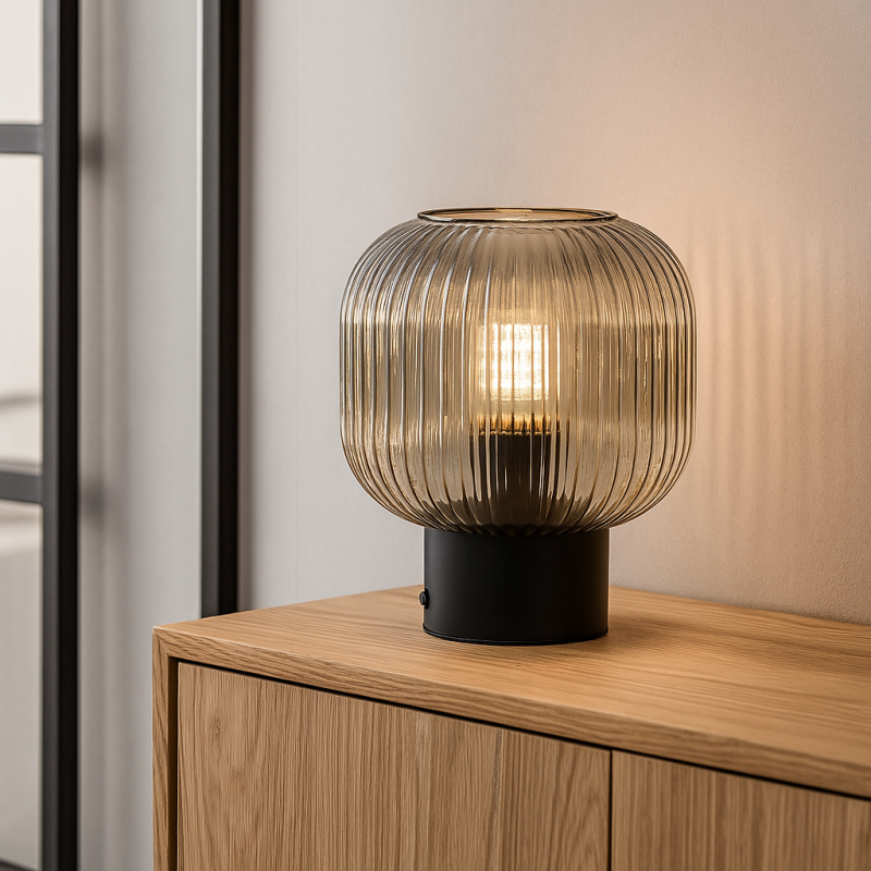 Lampă de masă gri retro, Charlois, con întrerupător Lampă de masă gri retro, Charlois, con întrerupător