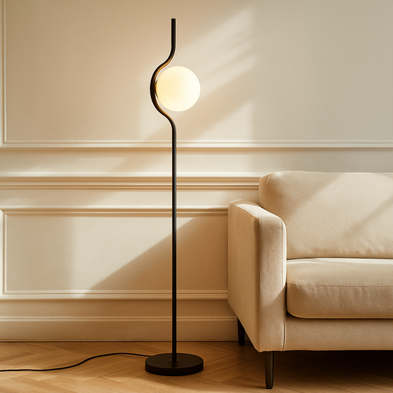 Lampadar negru modern, Merel, con întrerupător