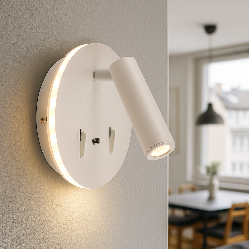 Aplică de perete albă modernă, Alec, 9W, LED 3000K, con întrerupător