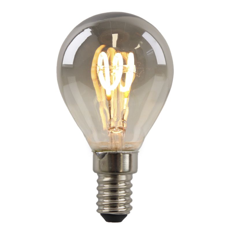 Lampă cu filament LED E14 Olucia, reglabilă, Tuelo, gri, P45, 4W, 2200K
