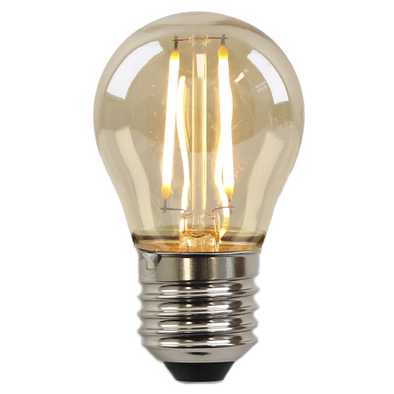 Lampă cu filament LED E27 Olucia, reglabilă, Melchis, chihlimbar, P45, 2W, 2200K