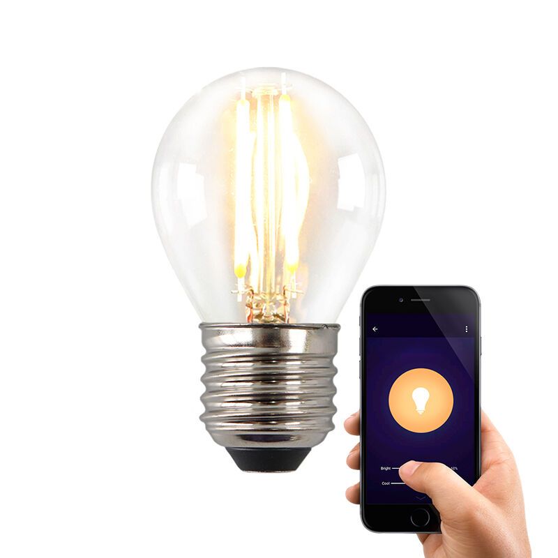 Lampă LED inteligentă E27 Olucia Melchis, P45, 5W, reglare intensitate luminosă pentru încălzire Lampă LED inteligentă E27 Olucia Melchis, P45, 5W, reglare intensitate luminosă pentru încălzire