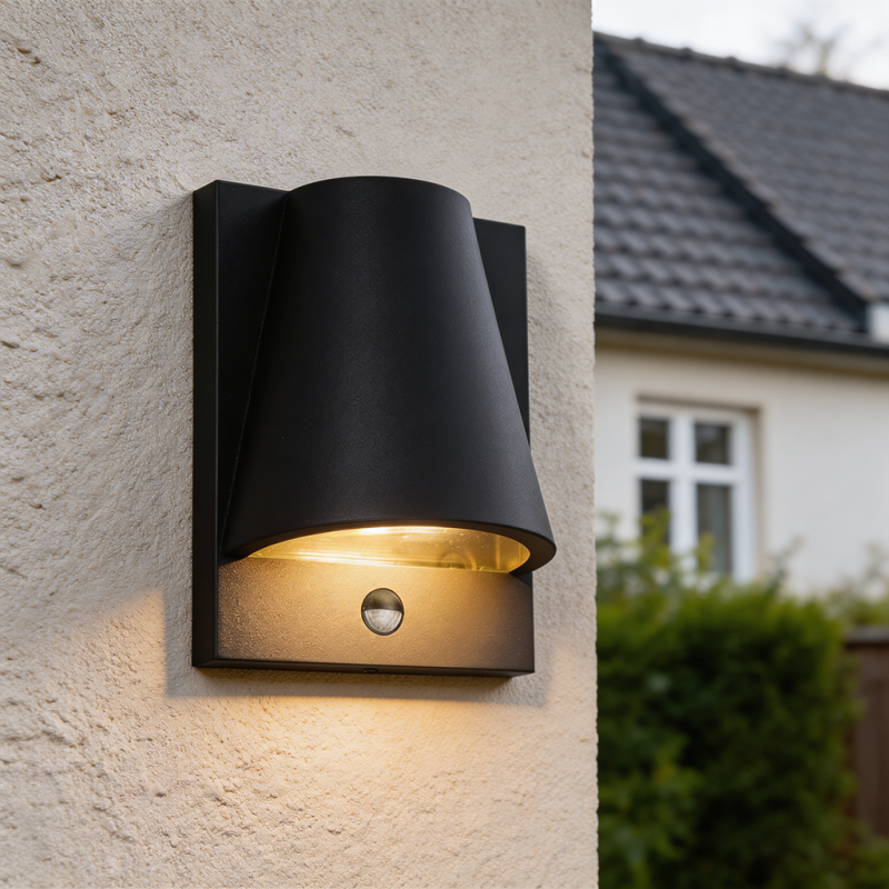 Aplică exterior cu senzor de mișcare neagră modernă, Luana, IP43 Aplică exterior cu senzor de mișcare neagră modernă, Luana, IP43