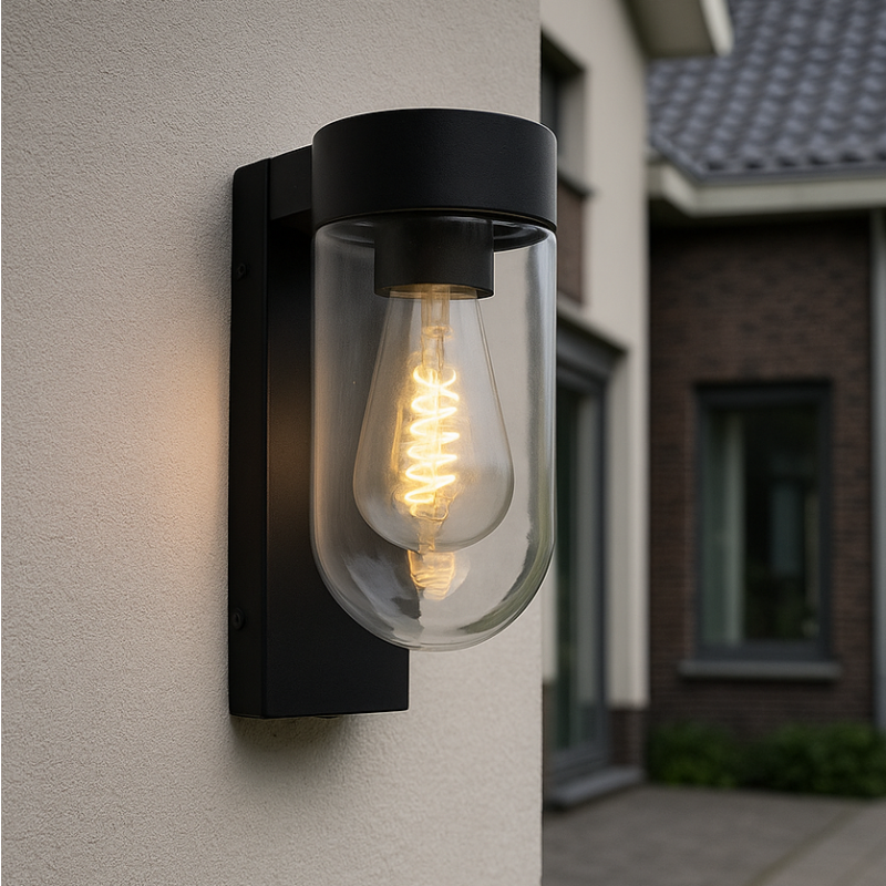 Aplică exterior cu senzor crepuscular neagră din aluminiu, Bella, IP44