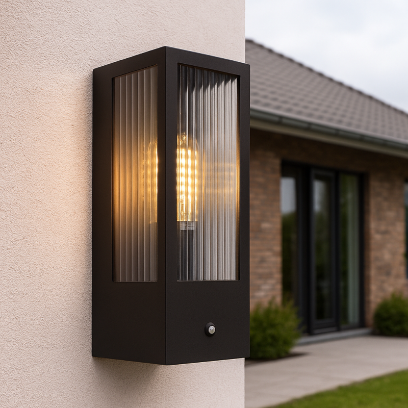Aplică exterior cu senzor crepuscular neagră modernă, Senne, IP44