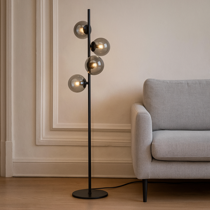 Lampadar gri design, Remo, con întrerupător
