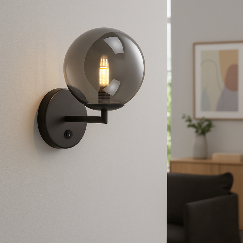 Aplică de perete gri design, Remo, con întrerupător Aplică de perete gri design, Remo, con întrerupător