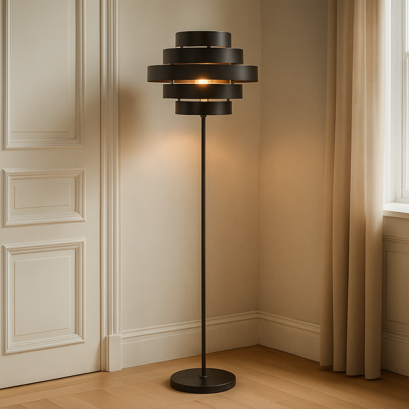 Lampadar negru rustic, Jana, con întrerupător Lampadar negru rustic, Jana, con întrerupător