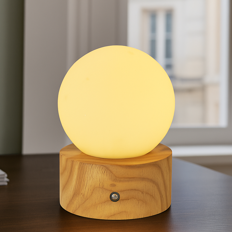 Lampă de masă lemn, Tiddo, 2W, LED dim to warm, con întrerupător