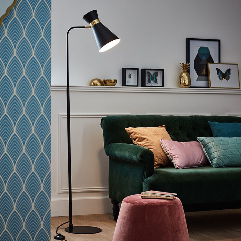 Lampadar negru modern, Albane, con întrerupător