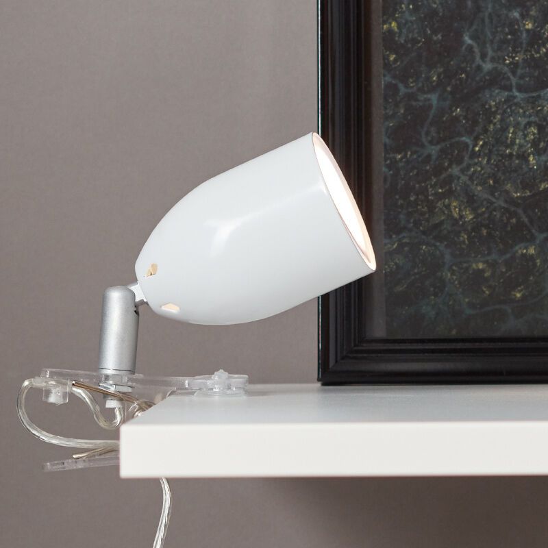 Spot cu clemă alb din plastic, Keke, con întrerupător