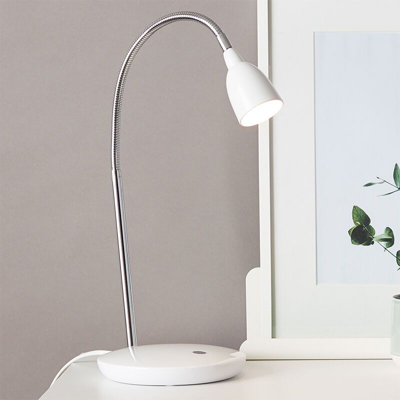 Lampă de birou albă din plastic, Kit, 3W, LED 3000K, con întrerupător