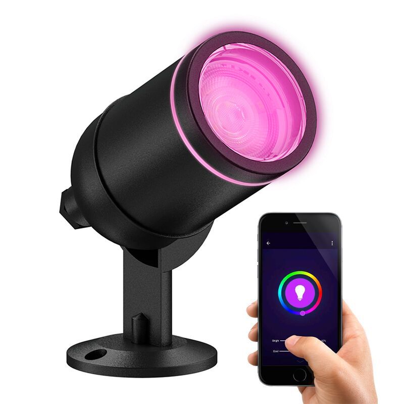 Lampă exterior smart neagră din aluminiu, Halo, 4W, LED RGBW, IP54