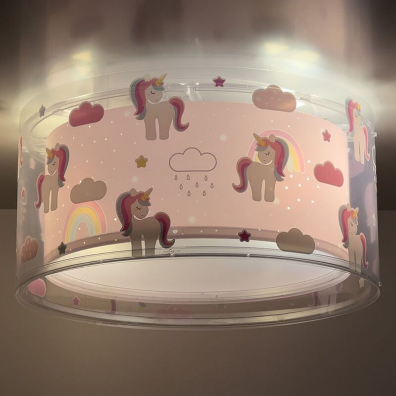Plafonieră copii roz din plastic, Unicorn