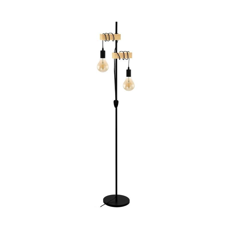 Lampadar negru din lemn, Anton, con întrerupător