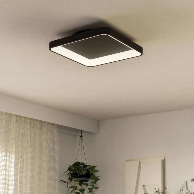 Plafonieră neagră din plastic, Shauni, 12W, LED reglabil de la alb cald la alb rece, con telecomando