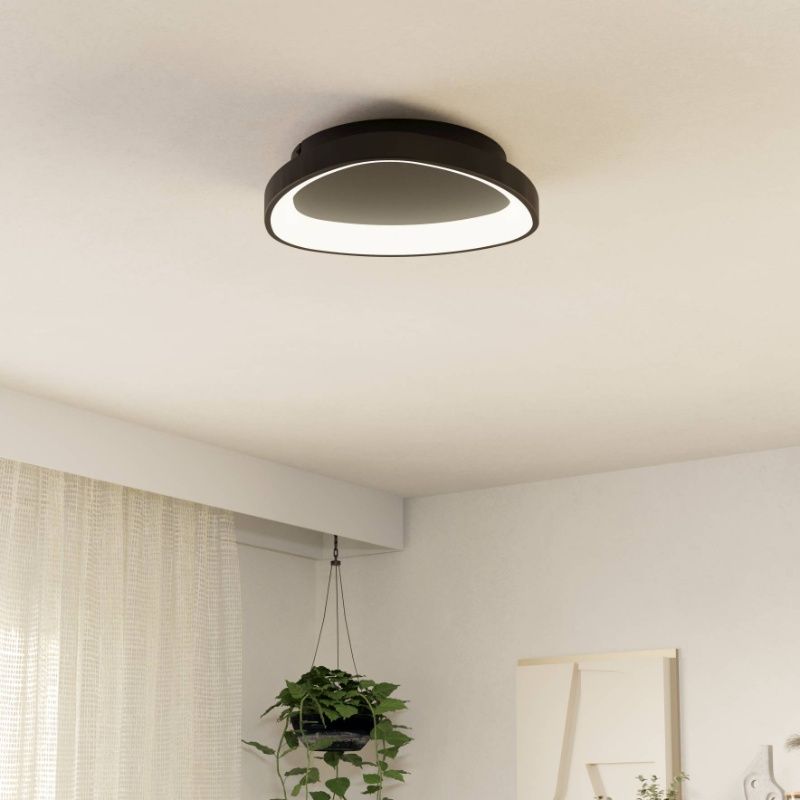 Plafonieră neagră din plastic, Shauni, 12W, LED reglabil de la alb cald la alb rece, con telecomando