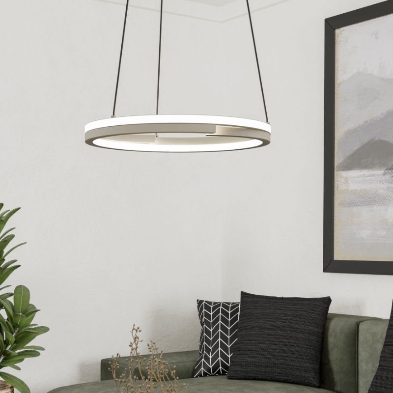 Lustră albă din plastic, Madhvi, 20W, LED reglabil de la alb cald la alb rece, con telecomando