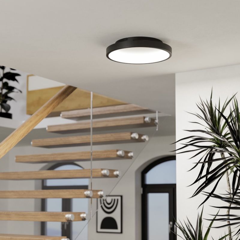 Plafonieră smart neagră din oțel, Shauni, 19,6W, LED RGBW, con telecomando