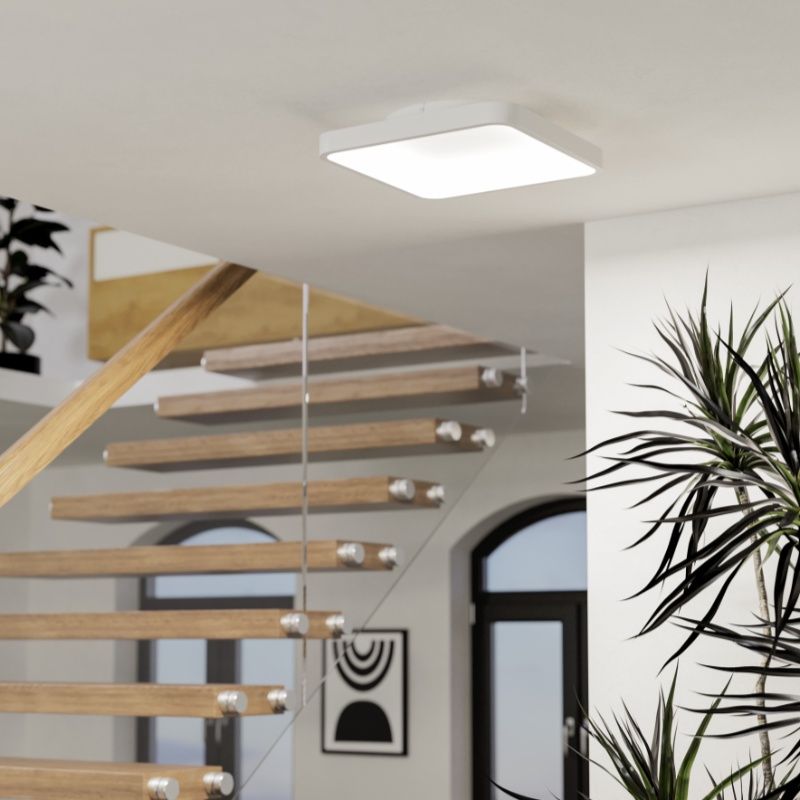 Plafonieră smart albă din oțel, Shauni, 20W, LED RGBW, con telecomando