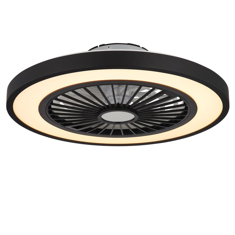 Ventilator de tavan modern, negru, din plastic, Komal, 45W, LED reglabil alb cald-rece, cu telecomandă