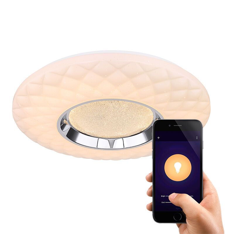 Plafonieră smart albă din metal, Aldin, 30W, LED reglabil de la alb cald la alb rece