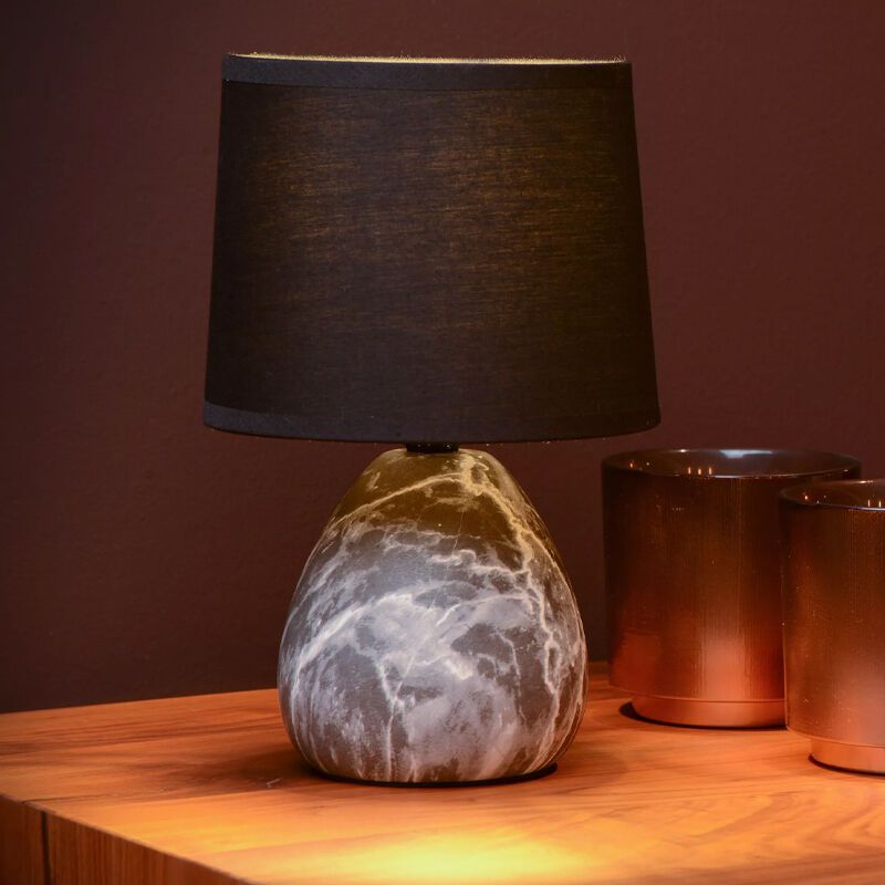 Lampă de masă din ceramică neagră, Marmo, con întrerupător