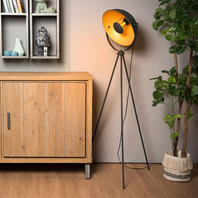 Lampadar trepied modern negru, Alvaro, con întrerupător Lampadar trepied modern negru, Alvaro, con întrerupător