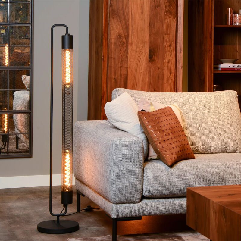 Lampadar modern negru, Calixt, con întrerupător