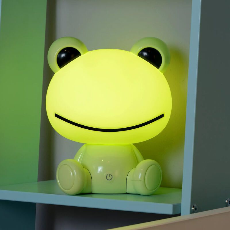 Lampă de masă copii verde din plastic, Kikker, 3W, LED 4000K, cu întrerupător tactil