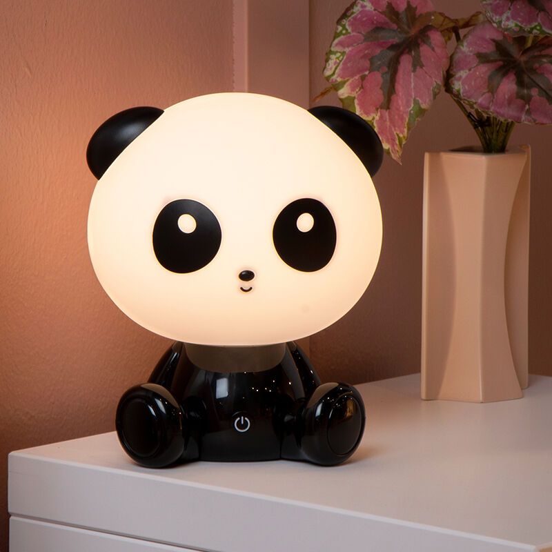 Lampă de masă copii neagră din plastic, Dodo Panda, 3W, LED 4000K, cu întrerupător tactil