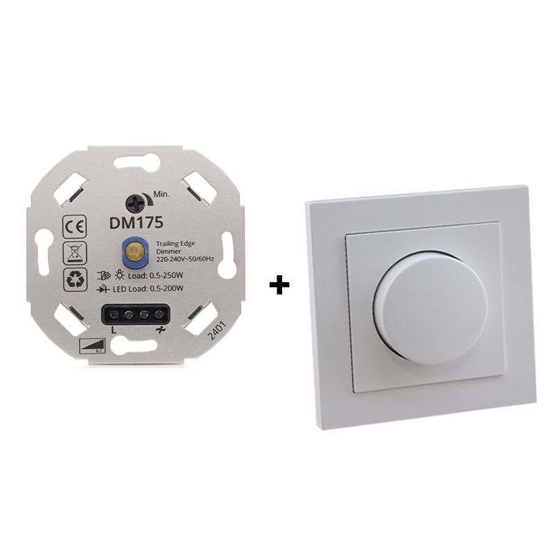 Variator LED, 0,5 - 200W, cu ramă albă și placă centrală