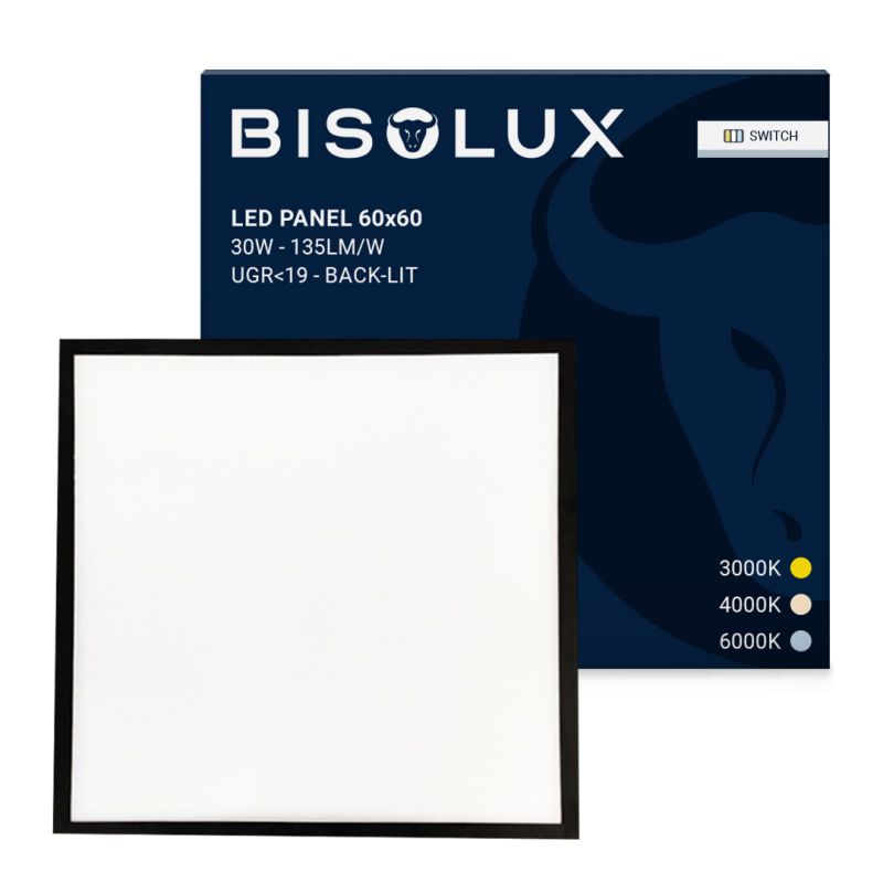 Panou LED negru 60x60 cm - 100 lm/W - UGR<19 - Alb reglabil - Iluminat din spate