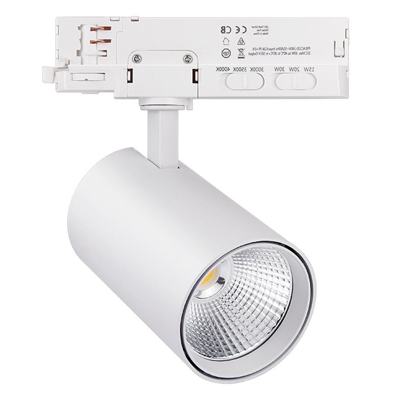 Spot de iluminat pe șină trifazat, alb, Rozina, 10W/20W/30W, LED alb cu întrerupător
