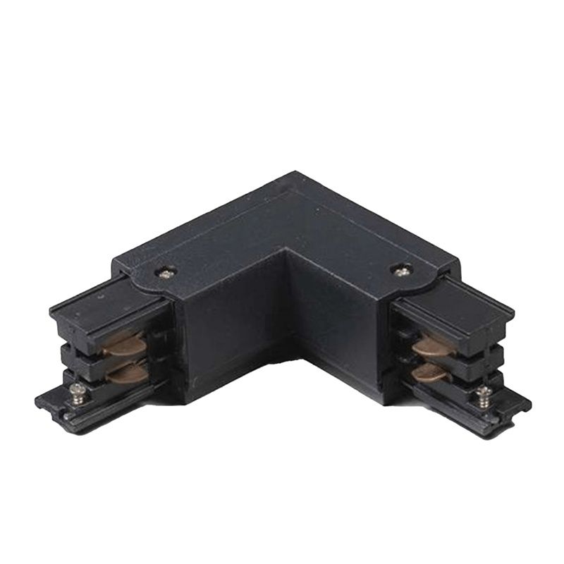 Conector exterior în formă de L pentru iluminat pe șină trifazat, negru, Pro