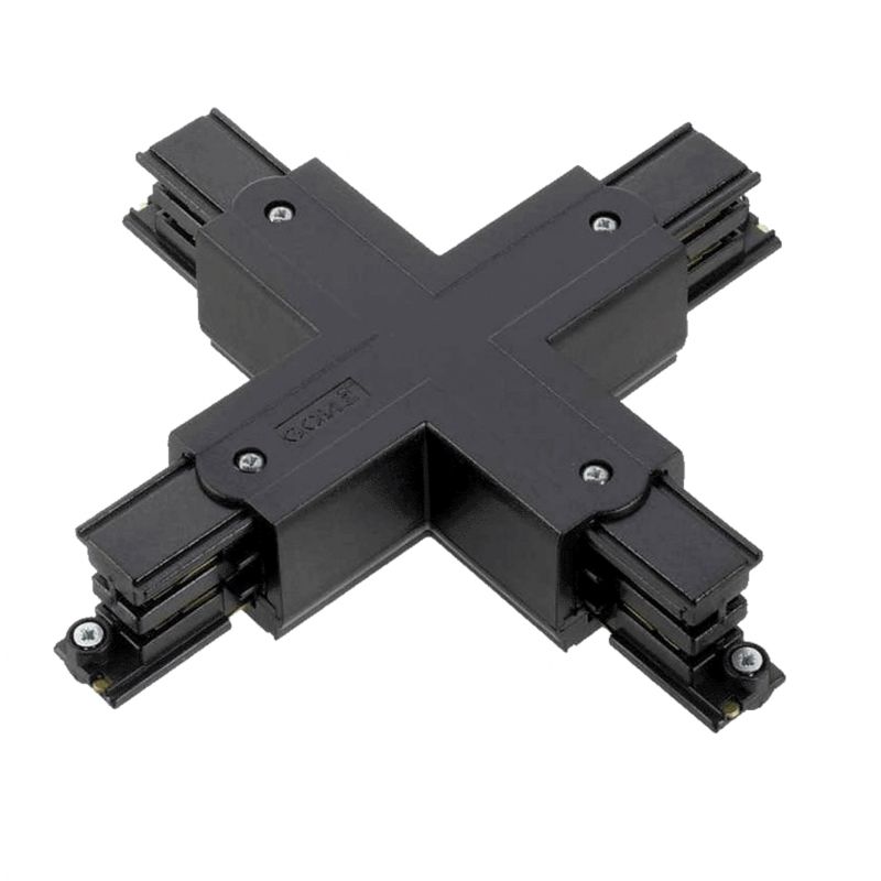 Conector în formă de X pentru iluminat pe șină trifazat, negru, Pro