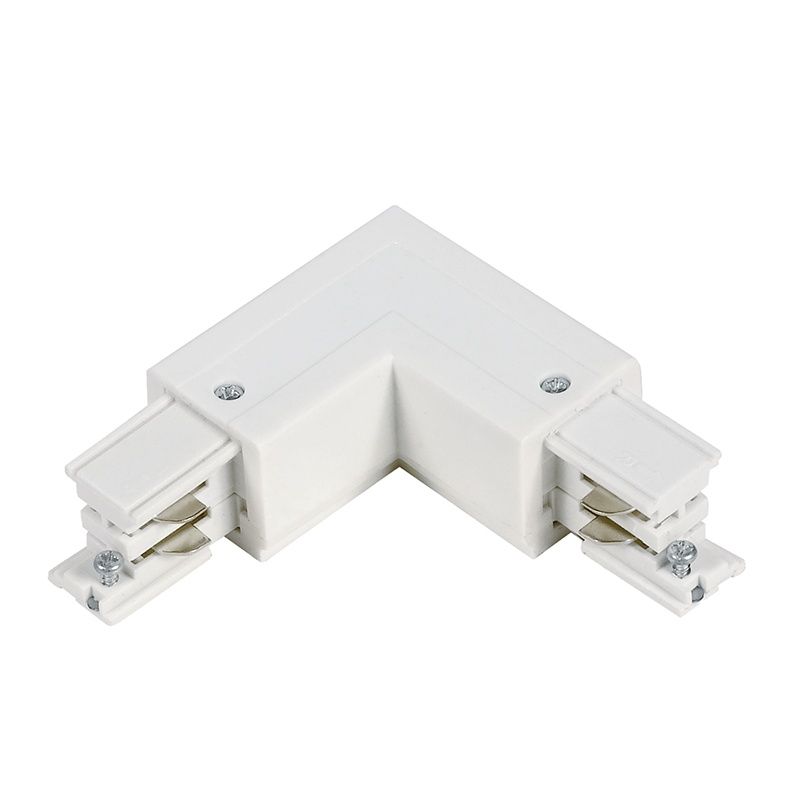 Conector interior în formă de L pentru iluminat pe șină trifazat, alb, Pro