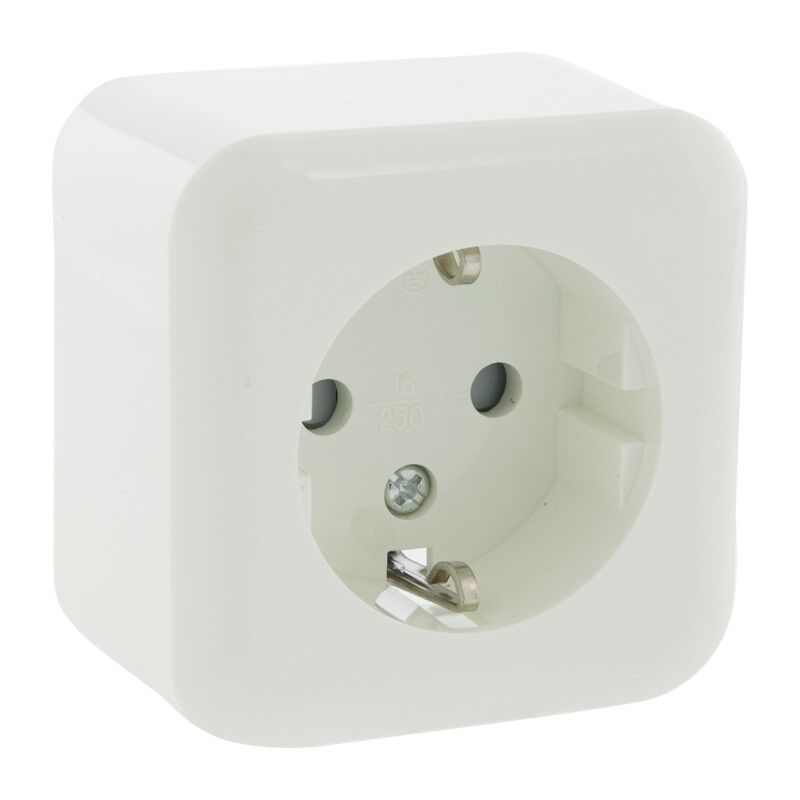 Priză Exin Exo, montare aparentă, simplă, împământare Schuko, alb polar Priză Exin Exo, montare aparentă, simplă, împământare Schuko, alb polar