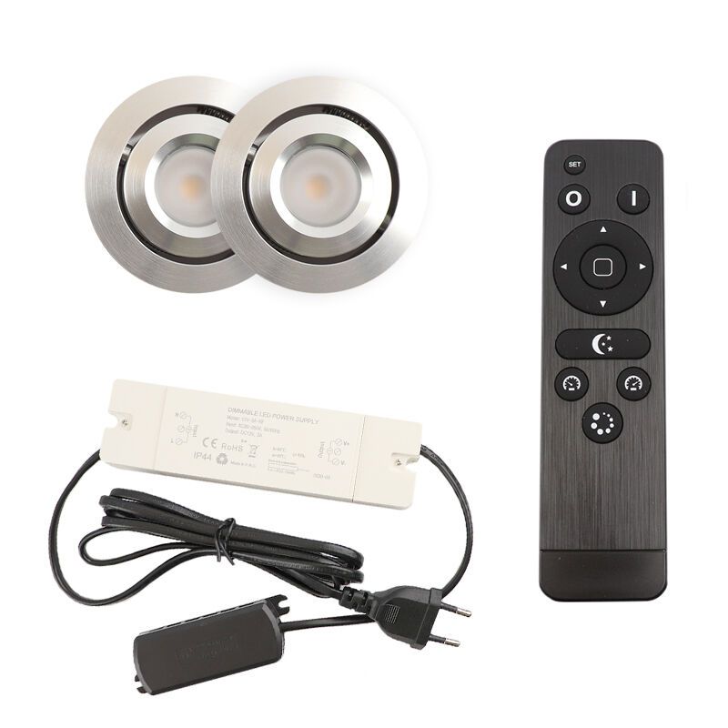 Spot încastrat pentru foișor din aluminiu crom, Rona, 3W, LED 2700K, IP44, con telecomando