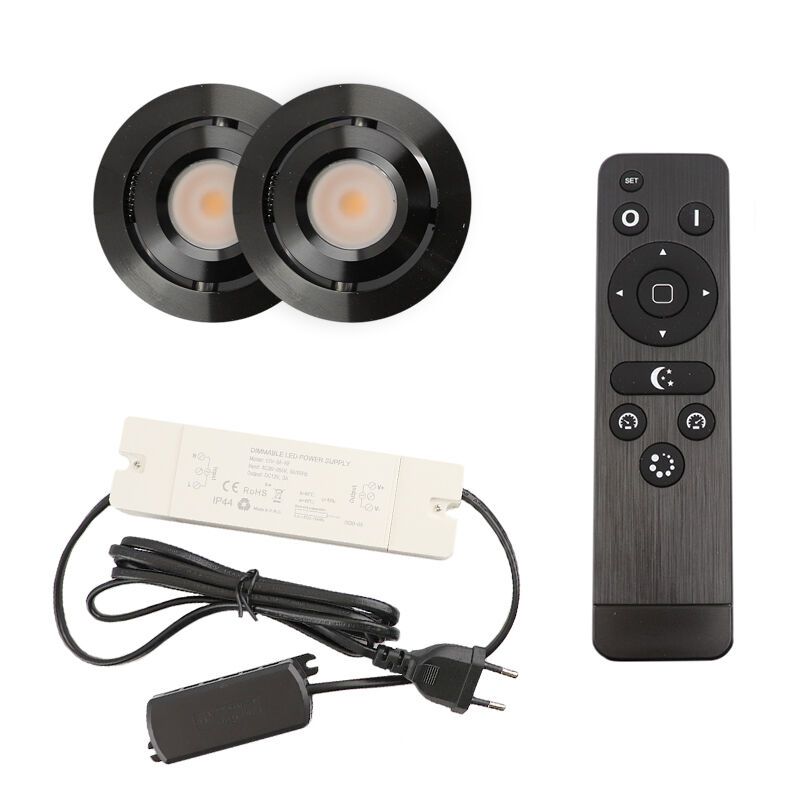 Spot încastrat pentru foișor din aluminiu negru, Rona, 3W, LED 2700K, IP44, con telecomando