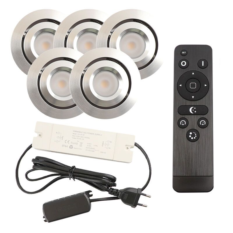 Spot încastrat pentru foișor din aluminiu crom, Rona, 3W, LED 2700K, IP44, con telecomando