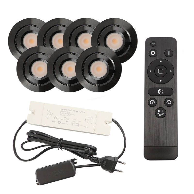 Spot încastrat pentru foișor din aluminiu negru, Rona, 3W, LED 2700K, IP44, con telecomando