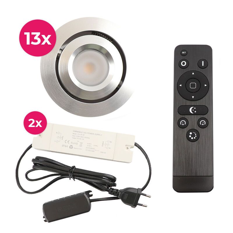Spot încastrat pentru foișor din aluminiu crom, Rona, 3W, LED 2700K, IP44, con telecomando