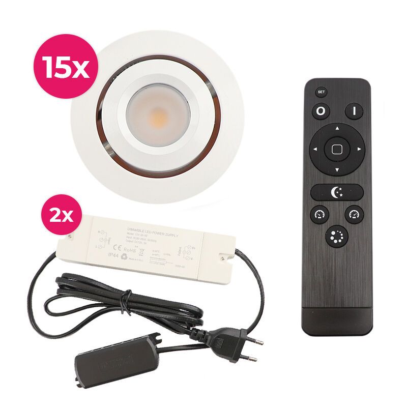 Spot încastrat pentru foișor din aluminiu alb, Rona, 3W, LED 2700K, IP44, con telecomando
