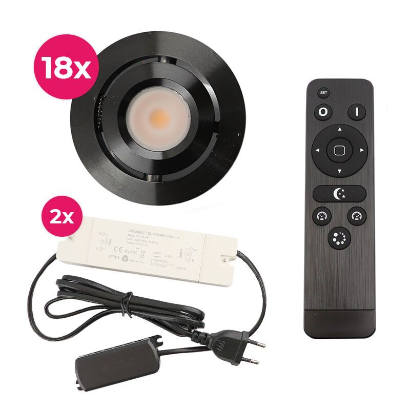Spot încastrat pentru foișor din aluminiu negru, Rona, 3W, LED 2700K, IP44, con telecomando