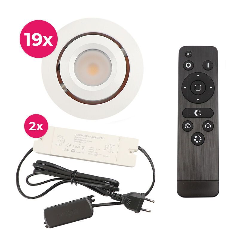 Spot încastrat pentru foișor din aluminiu alb, Rona, 3W, LED 2700K, IP44, con telecomando