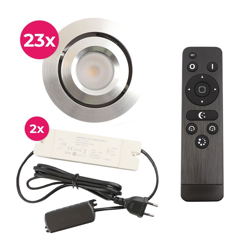 Spot încastrat pentru foișor din aluminiu crom, Rona, 3W, LED 2700K, IP44, con telecomando