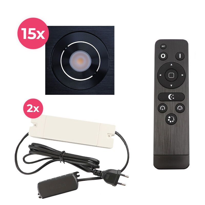 Spot încastrat pentru foișor din aluminiu negru, Rona, 45W, LED 2700K, IP44, con telecomando